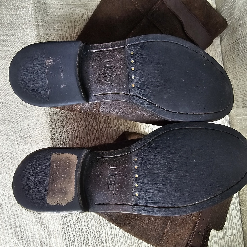 UGG Tall Suede Leather Boots Women 10 Brown Equestrian Buckle Mountain Cabincore - Picture 5 of 9